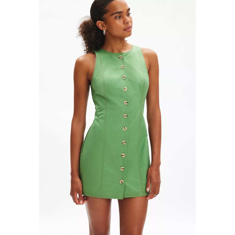 040 Urban Outfitters Kimchi Blue Sandy Green Button Down Mini Dress (M, EUC)